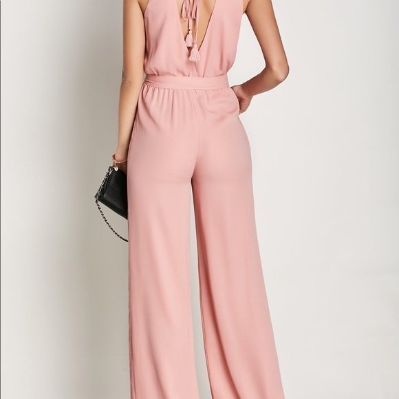Belted V Neck Pink Sleeveless Jumpsuit size Medium - Picture 4 of 5